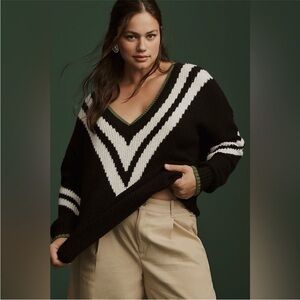 Anthropologie Black and White V-Neck Sweater